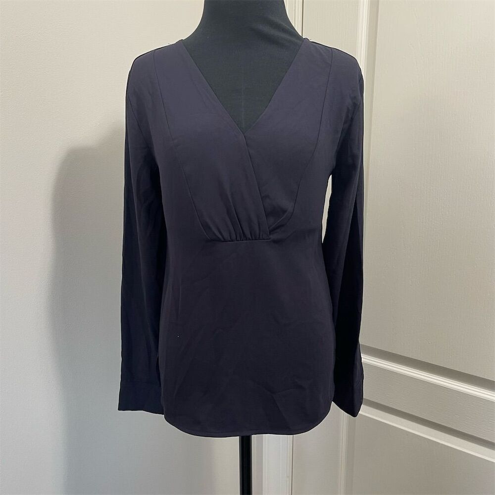 Ann Taylor Petite Women's XXSP dark navy V-Neck Long Sleeve Blouse Casual sku220